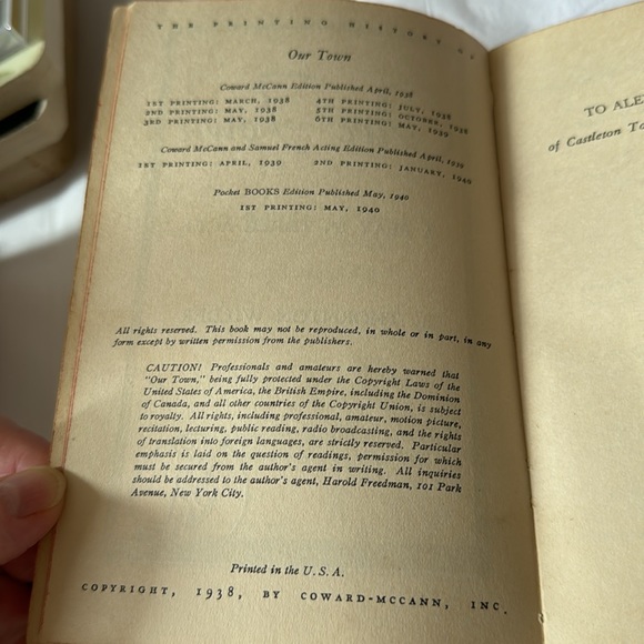 Thornton Wilder Our Town 1940 ,A Play in 3 Acts, overall clean age discoloration - Picture 6 of 7